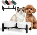 Raised Ceramic Dog Bowl Set - Elevated Double Dishes with Stainless Steel Stand - Food and Water Bowls for Small Dogs and Indoor Cats - Each Holds 2.1 Cups (14 fl oz) - White