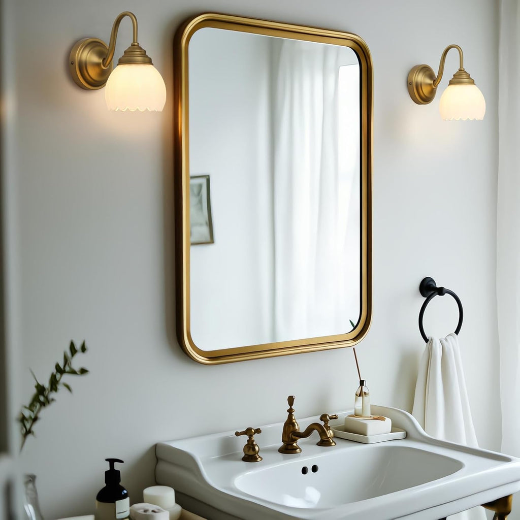 Pathson Milk White Wall Sconce Lamp with Tulip Thicken Glass, Modern Bathroom Sconce Hardwired Wall Vanity Light Indoor Decor for Mirror Living Room Foyer Loft Bedroom Farmhouse Lighting