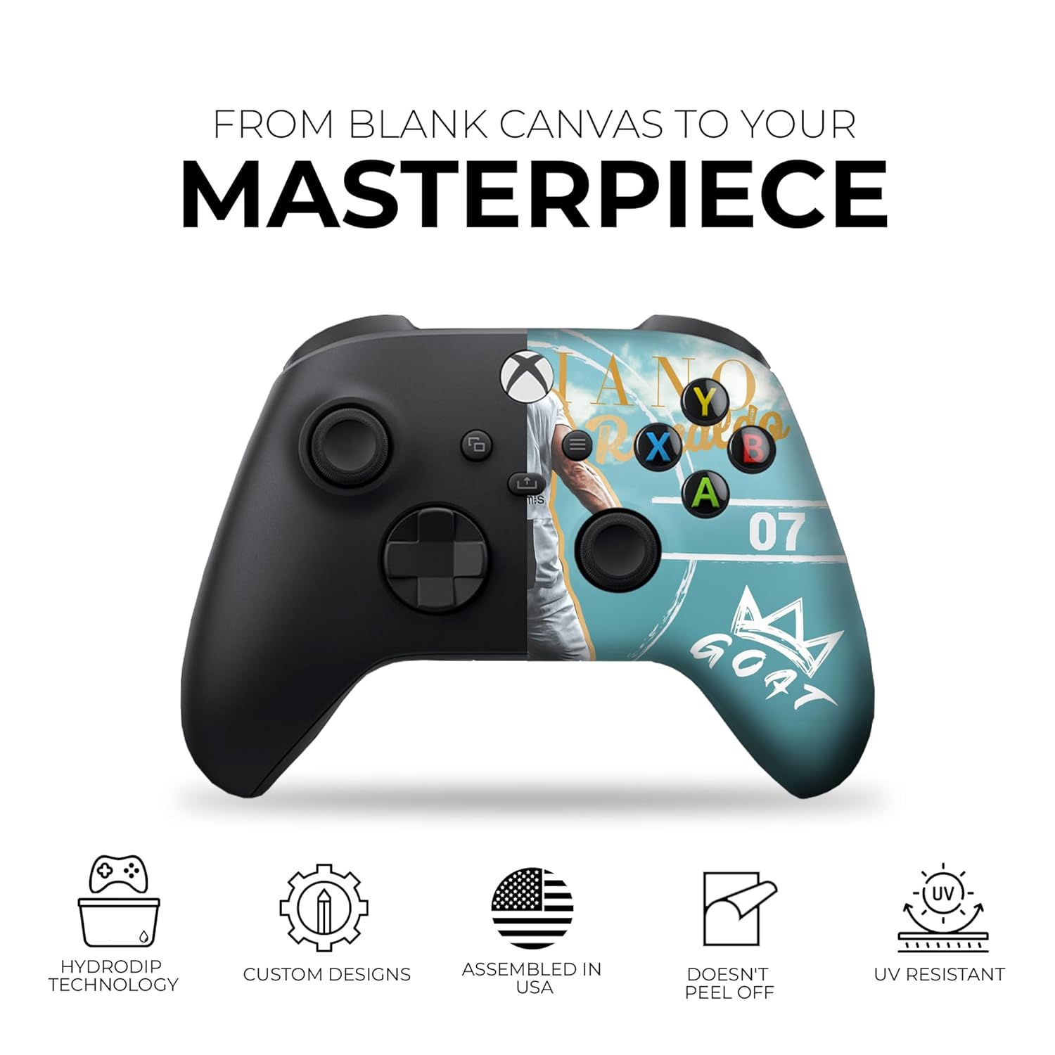 DreamController Ronaaldo Custom X-box Controller Wireless compatible with X-box One/Series X/S Proudly Customized in USA with Permanent HYDRO-DIP Printing (NOT JUST A SKIN)