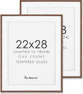 Fun Memories Oak Wood Picture Frame 22x28, 22 x 28 Poster Frame for Wall, 22"x28" Wood Frames Photo Frames in Walnut, Tempered Real Glass, 22x28 Frame with Mat for 18x24 (Walnut, 2 Pack)