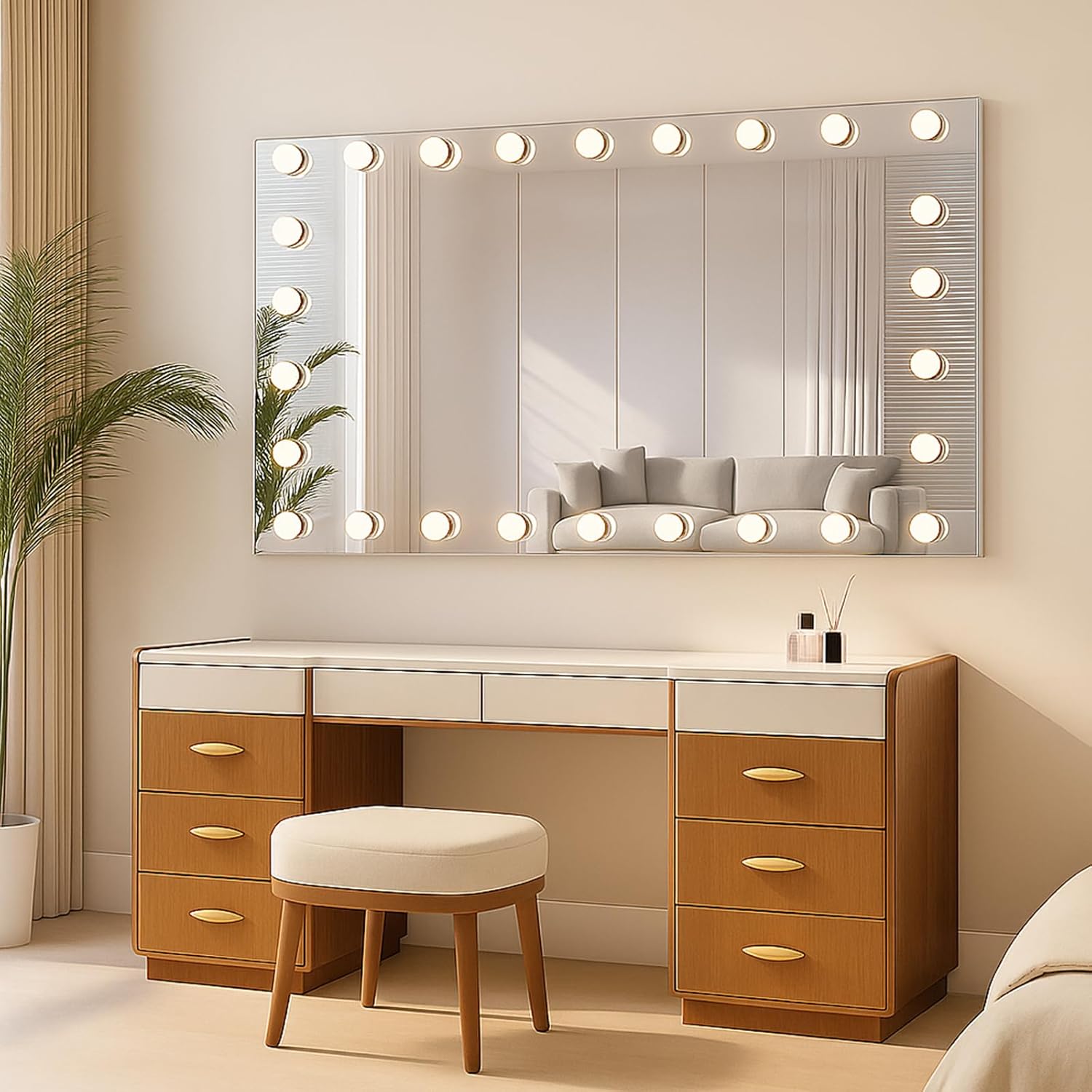 WTTY LED Bathroom Mirror with Lights 60"x36" Hollywood Wall-Mounted Mirror with 3 Color Temperatures, Stepless Dimmable Bulbs, Anti-Fog & Shatter-Proof