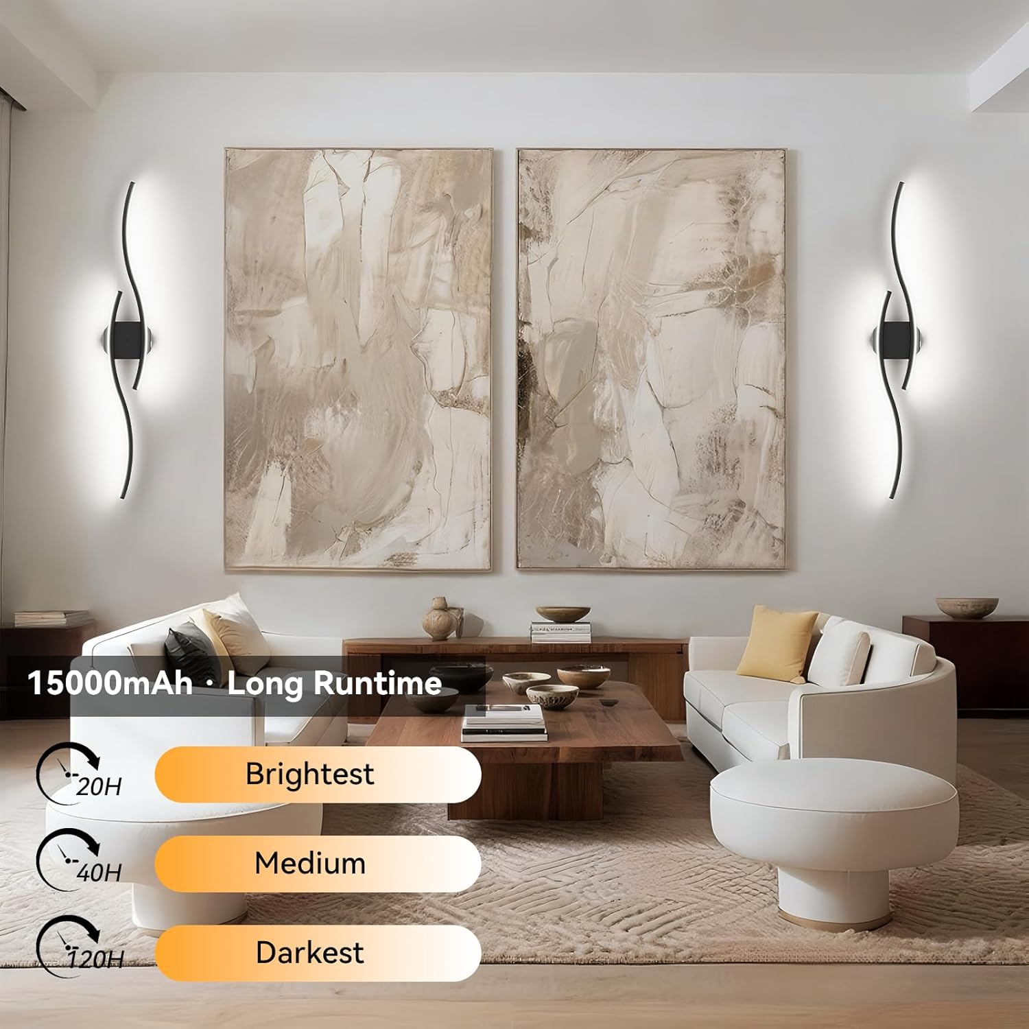 40 Inch Battery Operated Wall Sconces Set of Two, Wireless Wall Sconce With Remote Control, Rechargeable Sconces 3000K-6500K, RGB Dimmable Wall Lights for Living Room, Hallway, Bedroom (40 inch 1Pack)