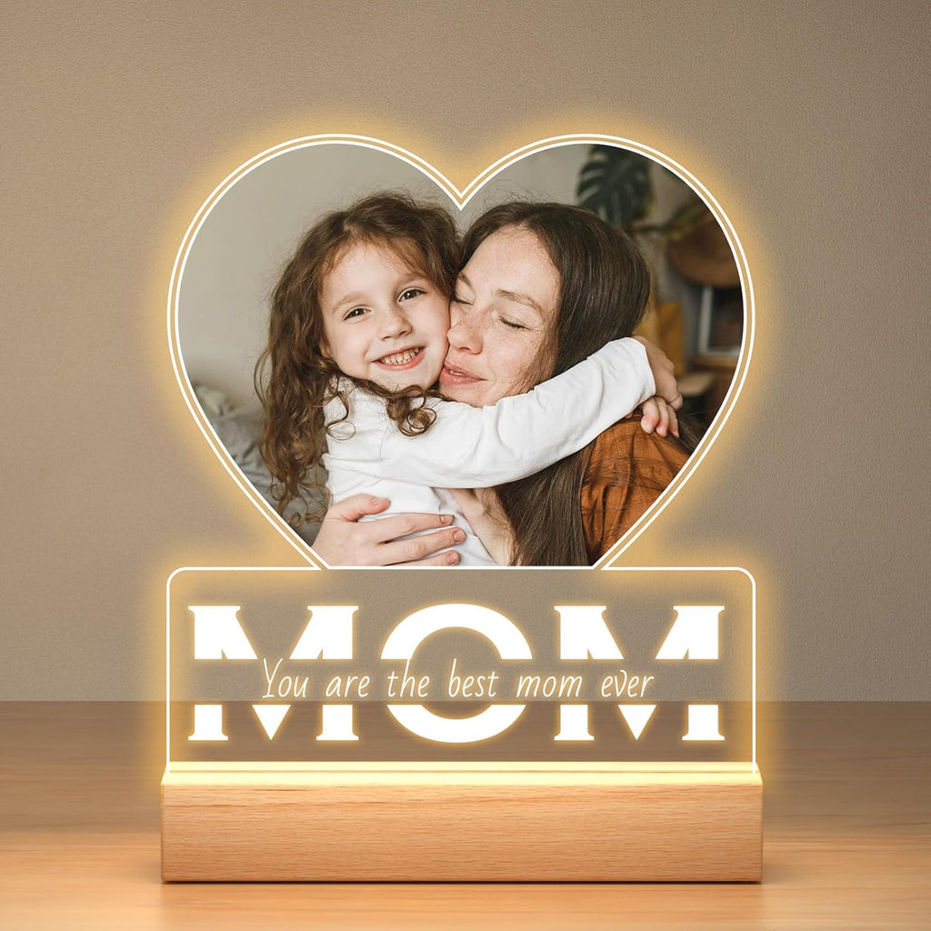 Personalized Gifts for Mom from Daughter and Son, Custom Picture Frames with Photo, Personalized Photo Frame with Night Light, Customized Mom Birthday Gifts
