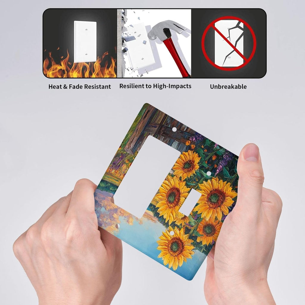 Decorative Outlet Covers Rustic Wilderness Sunflower Lavender Muzha Oil Painting 2 Gang 1 Gang Wall Plate Cover Single Toggle Rocker Combo Light Switch Cover Plate