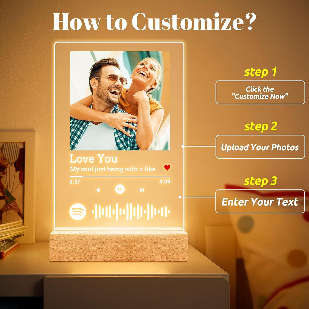 Custom Spotify Plaque, Customized Acrylic Song Plaque Photo Frame, Personalized Picture Frame, Personalized Anniversary Birthday Valentines Day Gifts for Women Men Her Him Girlfriend Boyfriend Couple