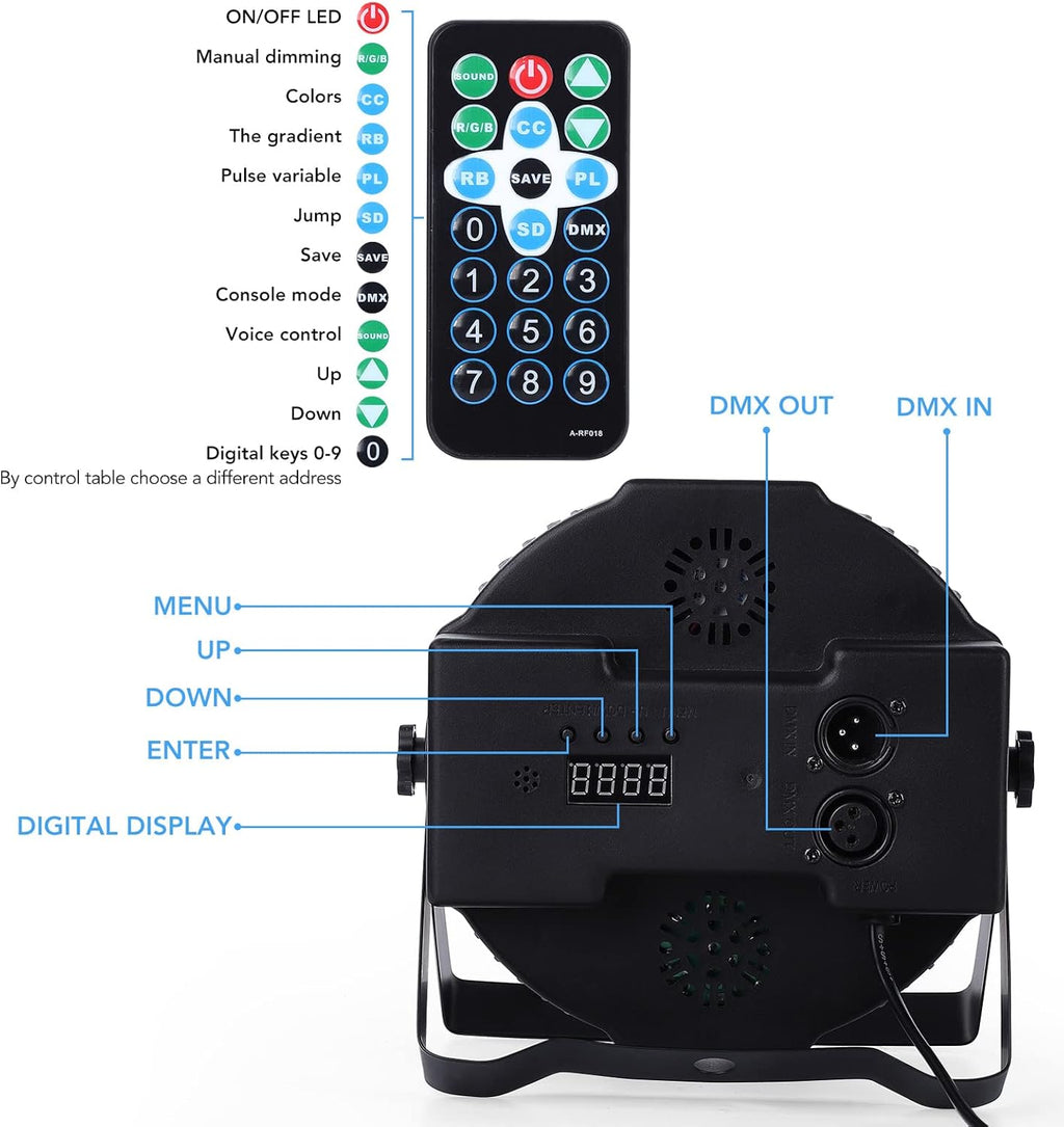 Dj Lights, 12 Pack 36 LED Par Lights Stage Lights with Sound Activated Remote Control & DMX Control, Stage Lighting Uplights for Wedding Club Music Show Christmas Holiday Party Lighting