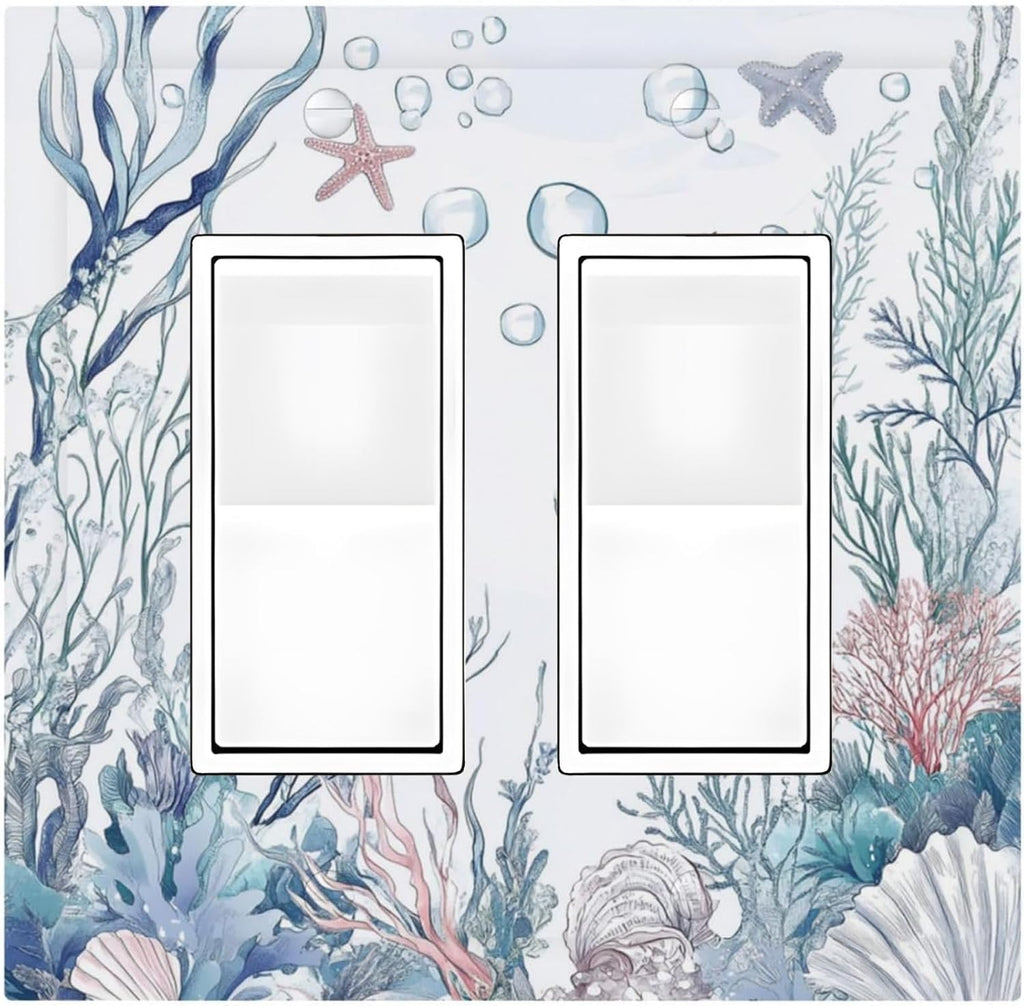 Decorative Outlet Covers Ocean Coral Seahorse Seashell Starfish 2 Gang Double Gfci Rocker Electrical Wall Panels Light Switch Cover Plate For Bathroom Home Decor
