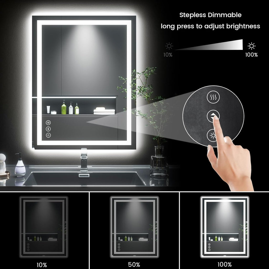 28X36 LED Bathroom Mirror with Lights, Anti-Fog, Backlit + Front Lit, Lighted Bathroom Vanity Mirror for Wall, Memory Function, Dimmable, Tempered Glass, Shatter-Proof