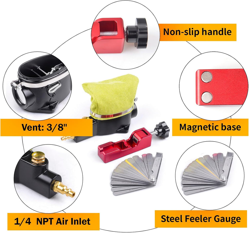 Spark Plug Gap Tool & Pneumatic Spark Plug Cleaner Kit - Air Sandblaster Cleaning Tool for Most 10mm 12mm 14mm 16mm Spark Plugs with Feeler Gauge,Abrasive Media for Motorcycle, Lawn Mower, Car