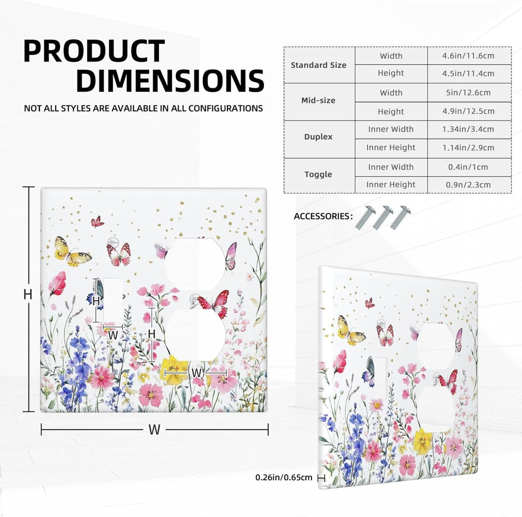 Wallplates Watercolor Floral Butterfly Colorful Wildflower 1 Toggle 1 Duplex Switch Plate Electrical Gfci Faceplate Decorative Light Switch Covers For Bed Room Living Room Decor