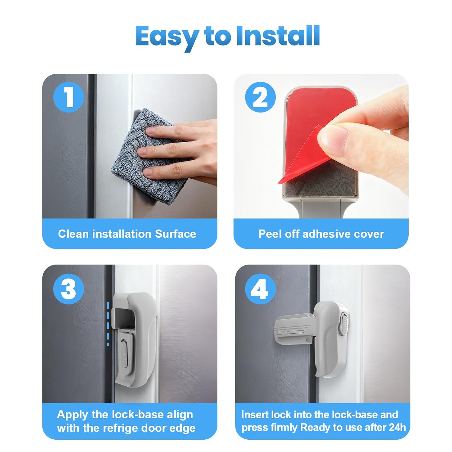 2 Pack Dual Mode Fridge Locks, Upgraded Child Proof Refrigerator Lock with Sticky Adhensive Pads, Durable ABS Freezer Door Latch to Keep Door Closed, No Tools Need or Drill (Grey)