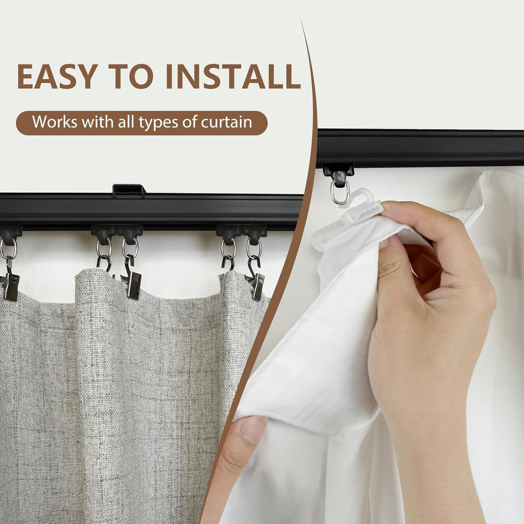 Ceiling Curtain Track Ceiling and Wall Mounted Heavy-Duty Curtains Rails Room Divider Curtains Shower RV Tracks Ceiling Sliding Curtain Rods With Clips,Black 12ft.