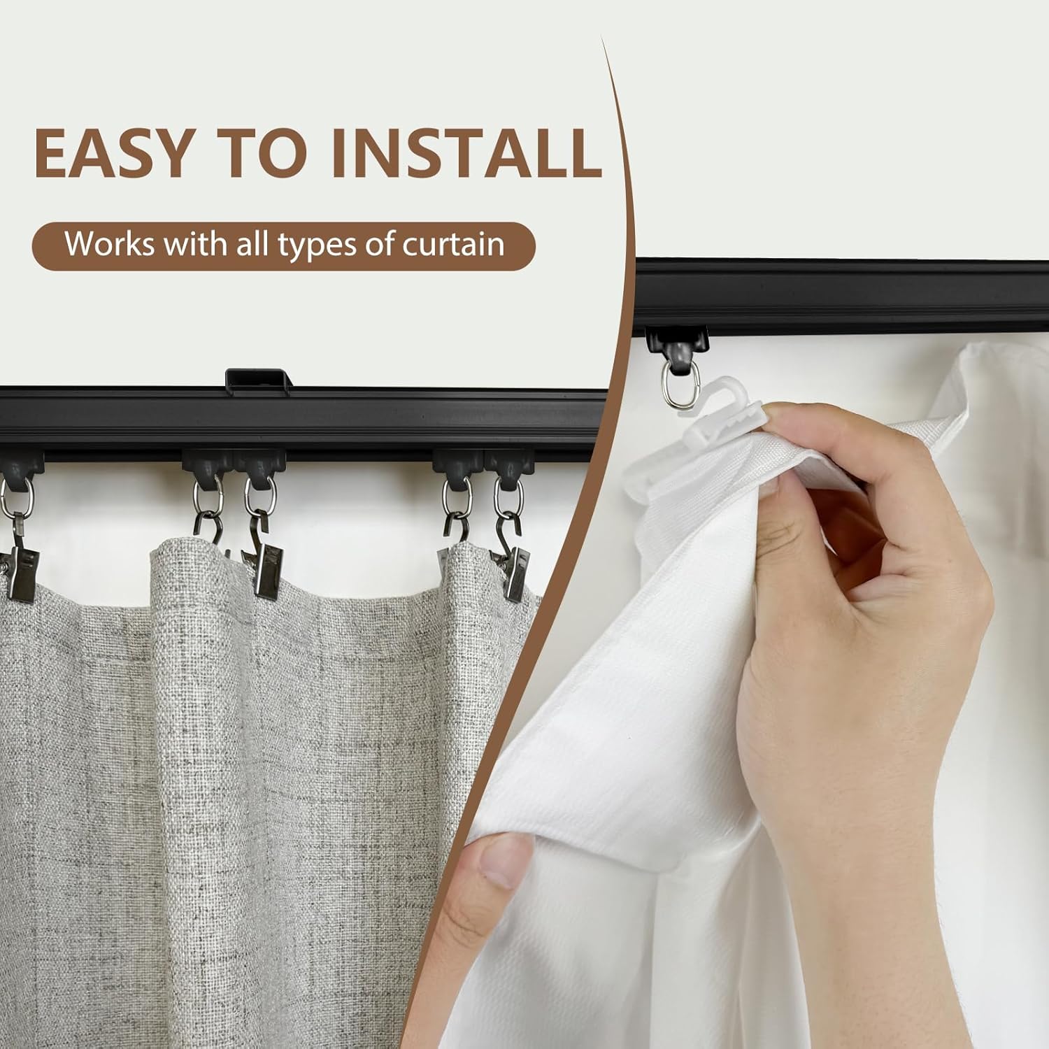 Ceiling Curtain Track Ceiling and Wall Mounted Heavy-Duty Curtains Rails Room Divider Curtains Shower RV Tracks Ceiling Sliding Curtain Rods With Clips,Black 12ft.