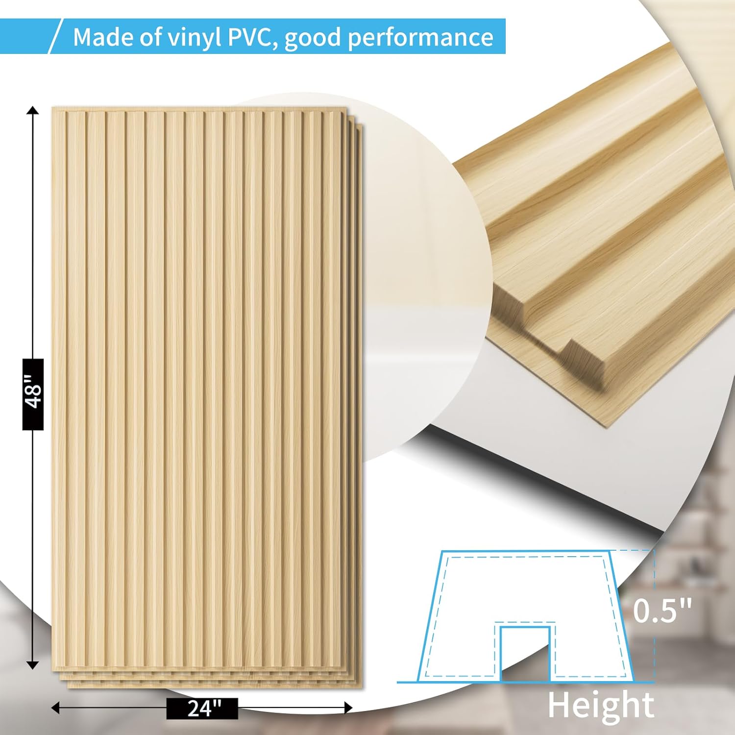Art3d 6-Pack Slat Design 3D Wall Panels for Interior Wall Decor, 2x4 FT PVC Decorative Drop Ceiling Tiles - Oak