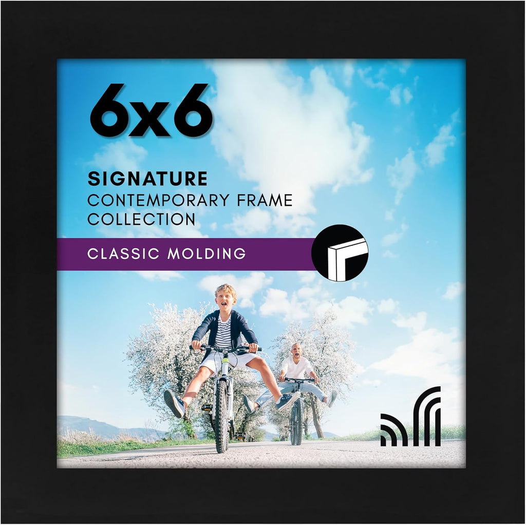 Americanflat 6x6 Picture Frame with Shatter-Resistant Glass - Signature Collection - Gallery Style Frames Made of Engineered Wood - Square Frame for Tabletop and Wall Display - Black
