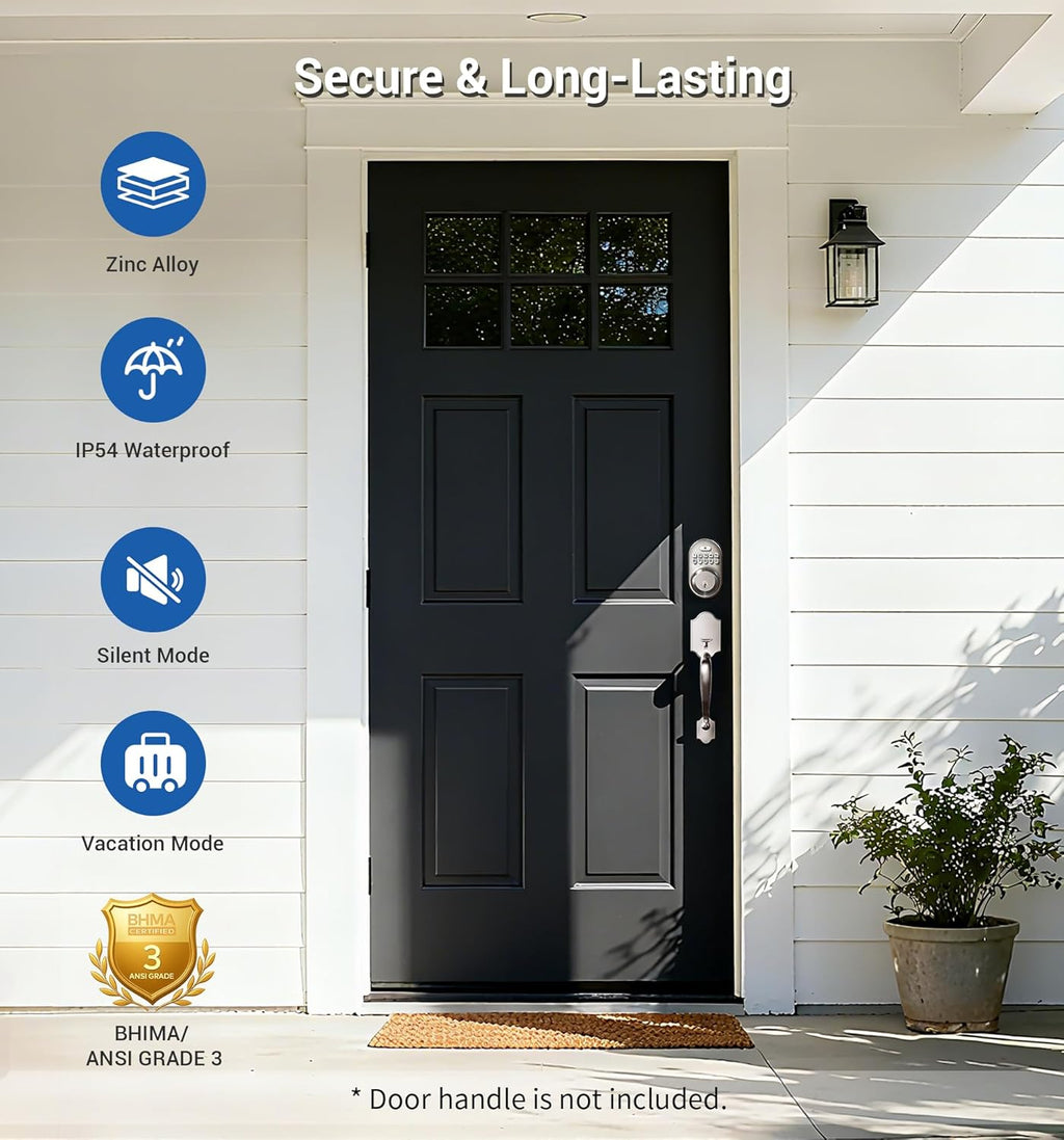 Veise Keyless Entry Door Lock, Electronic Keypad Deadbolt, Keyed Entry, Auto Lock, Anti-Peeking Password, Back Lit & Easy Installation Design, Satin Nickel