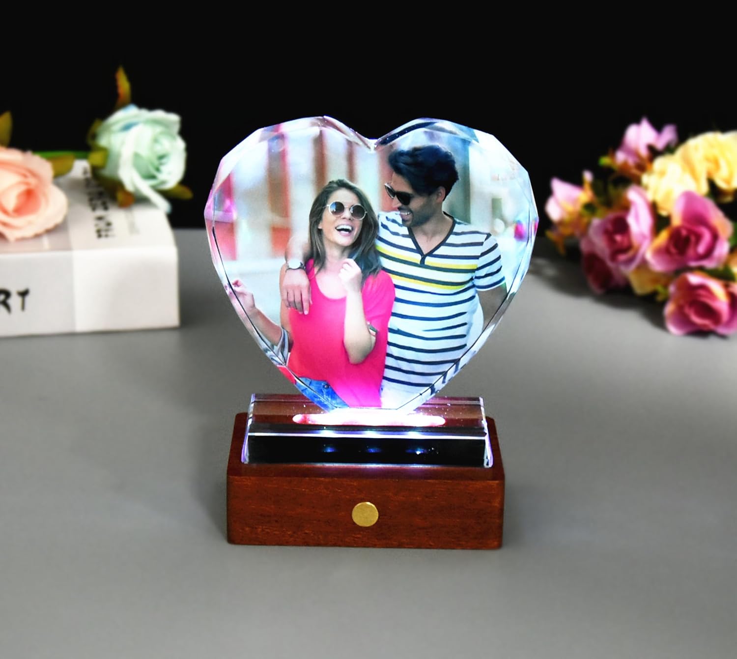 FANF&YKPY Personalized Crystal Custom Color Pictures - Heart-shaped Crystal Photo Frame, Birthdays, gift for her, Wedding Gifts, for Girlfriends, Husbands,Wife,Friends,Parents
