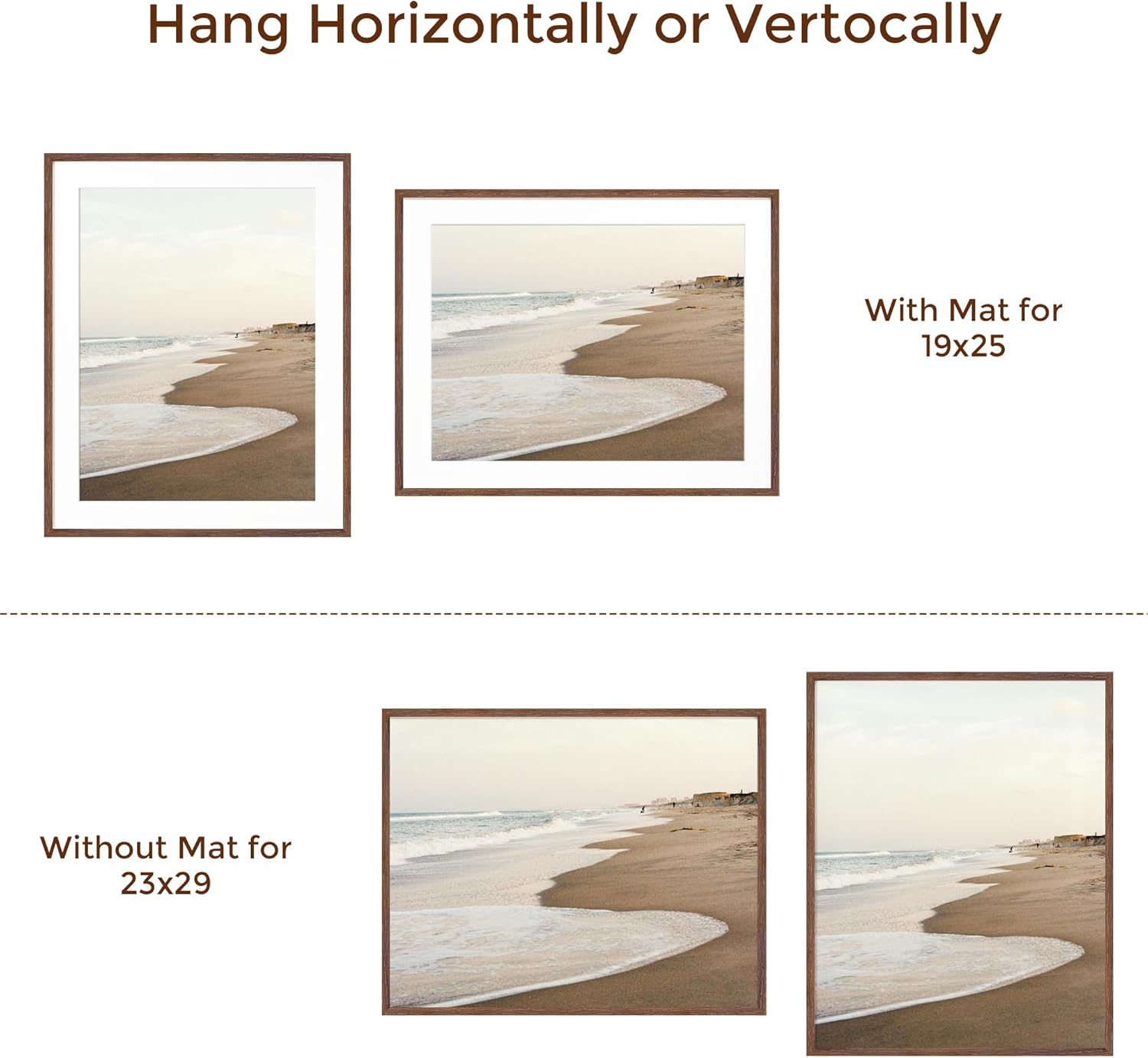 23x29 Oak Wood Frame, 23"x29" Poster Frame, 23 x 29 Picture Frames with Mat for 19x25, Rustic Wood Frames 23 by 29 with Real Glass, 23" x 29" Art Frame, 23x29 Puzzle Frames (Walnut Color, 1 Pack)