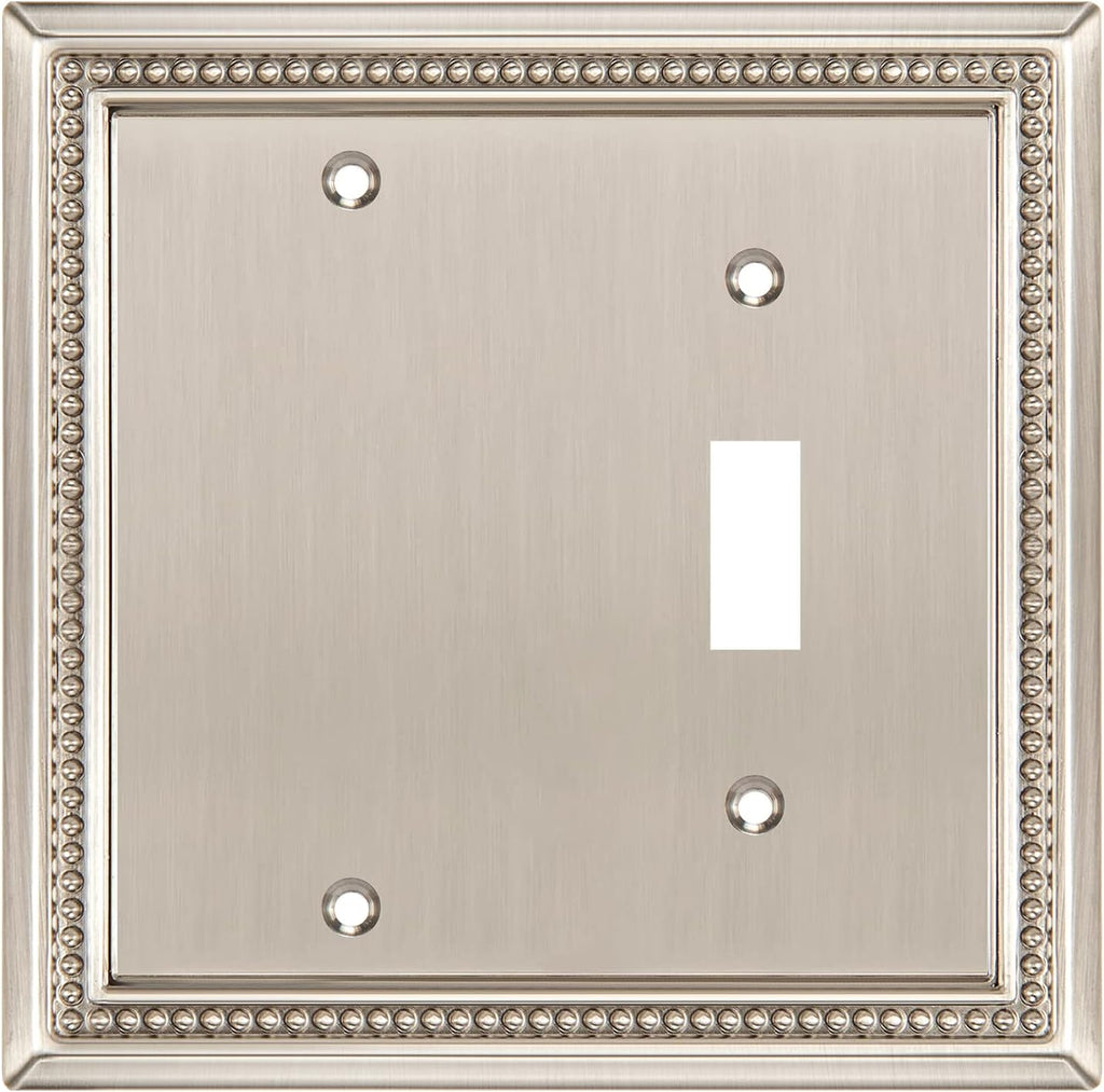 Henne Bery Sunken Pearls Heavy Duty Decorative Wall Plate Switch Plate Outlet Cover (Blank/Toggle, Satin Nickel)