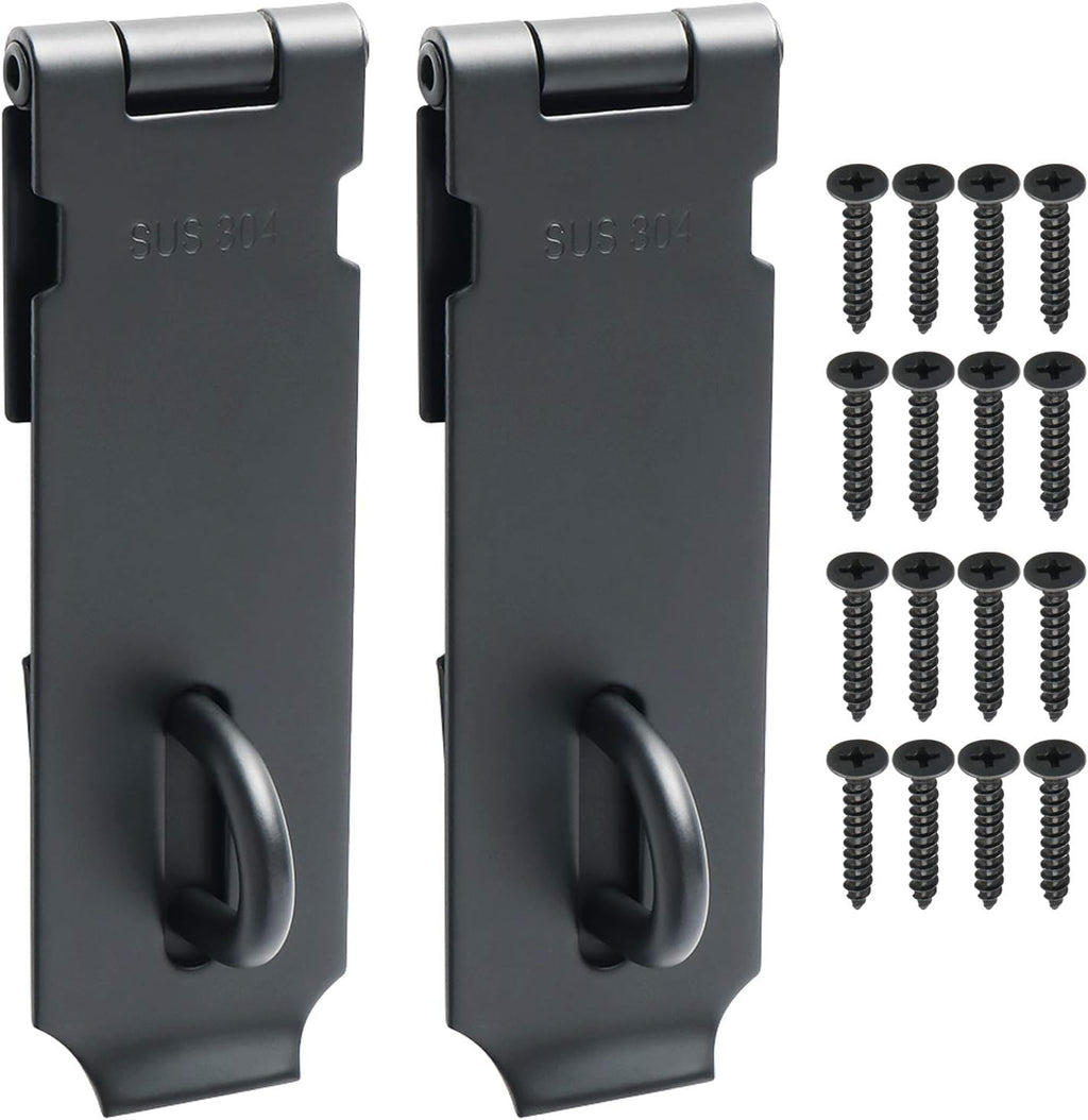 Alise 2pcs Door Locks Hasp Latch,5 Inch SUS 304 Stainless Steel Safety Packlock Clasp Hasp Lock Latch,with Fixing Screw for External Doors Window Cabinet Pet Cage, MS9B-5C-2P