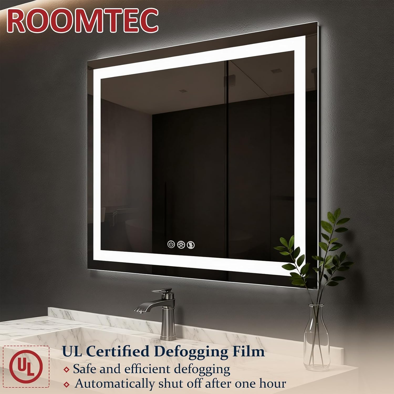 ROOMTEC 77x36 LED Bathroom Mirror with Front and Backlit,Anti-Fog,3 Colors