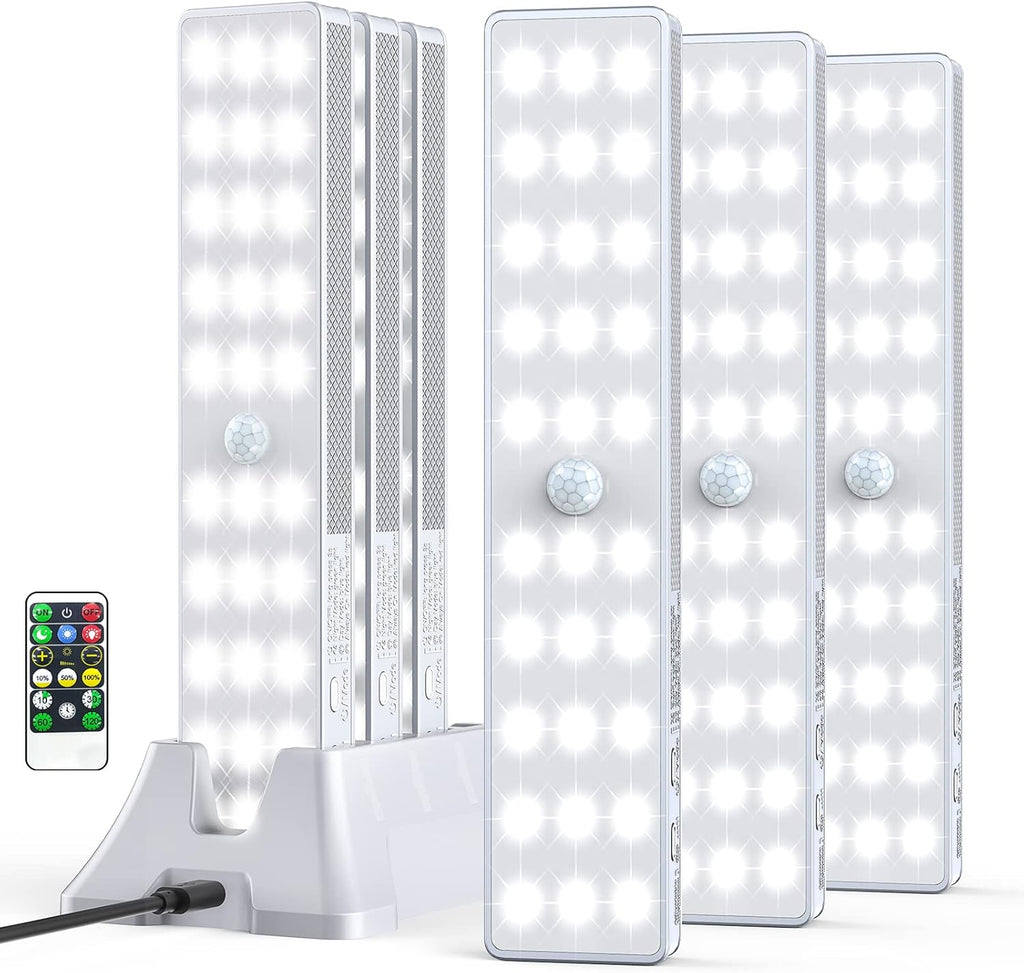LED Closet Light with Charging Station, 6 Pcs 30LEDs 8'' Dimmer Rechargeable Motion Sensor Under Cabinet Lighting, Stick-Anywhere Night Light for Wardrobe,Kitchen