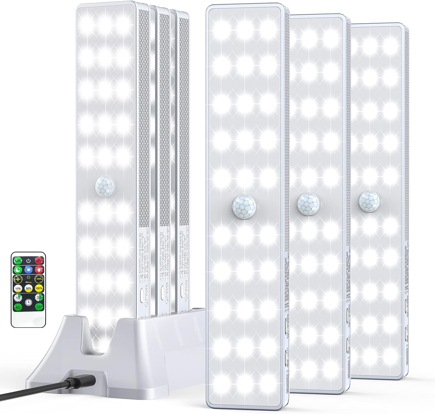 LED Closet Light with Charging Station, 6 Pcs 30LEDs 8'' Dimmer Rechargeable Motion Sensor Under Cabinet Lighting, Stick-Anywhere Night Light for Wardrobe,Kitchen