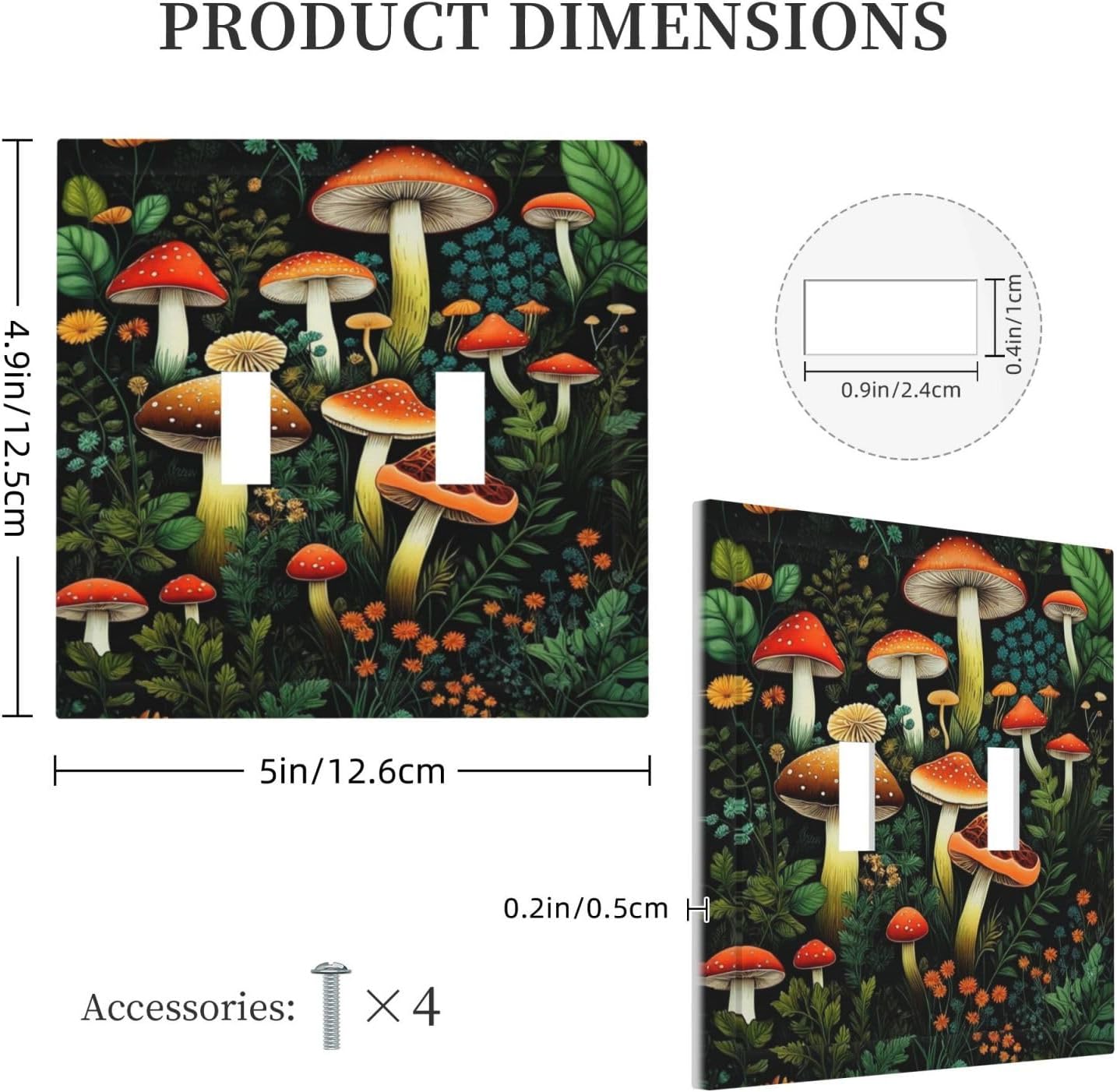 Decorative Light Switch Plate Covers Boho Red Mushroom Green Leaf Plants Floral 2 Gang Wall Plate Double Toggle Switch Cover Plate Electric Dual Device Electrical Faceplate