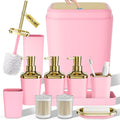 Bathroom Accessory Set, 11PC Bathroom Set, Pink Bathroom Accessories, Bathroom Accessories Set with Trash Can, 3PC Soap Dispensers and Toilet Brush