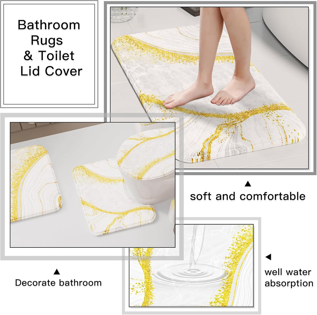 25PCS Bathroom Accessory Set, White Bathroom Set with Large-Capacity 4 Gallon Trash Can,Bathroom Rugs Set, Waterproof Shower Curtain, Toilet Brush, Toothbrush Holder & Soap Dispenser