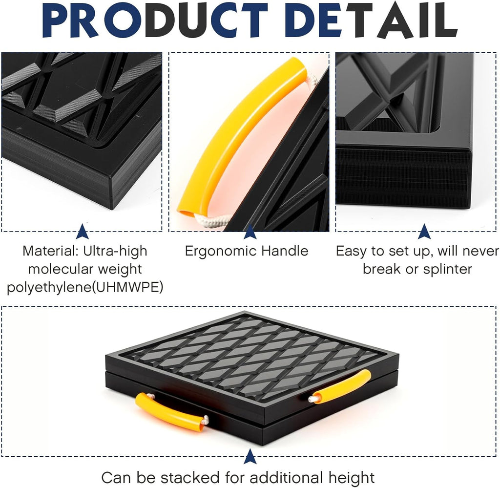 2 Pcs Rv Jack Pads 18 x 18 x 1 Inch Rv Leveling Blocks with Handle Heavy Duty Leveling Jack Pads Stabilizer Blocks for Truck Trailer Crane