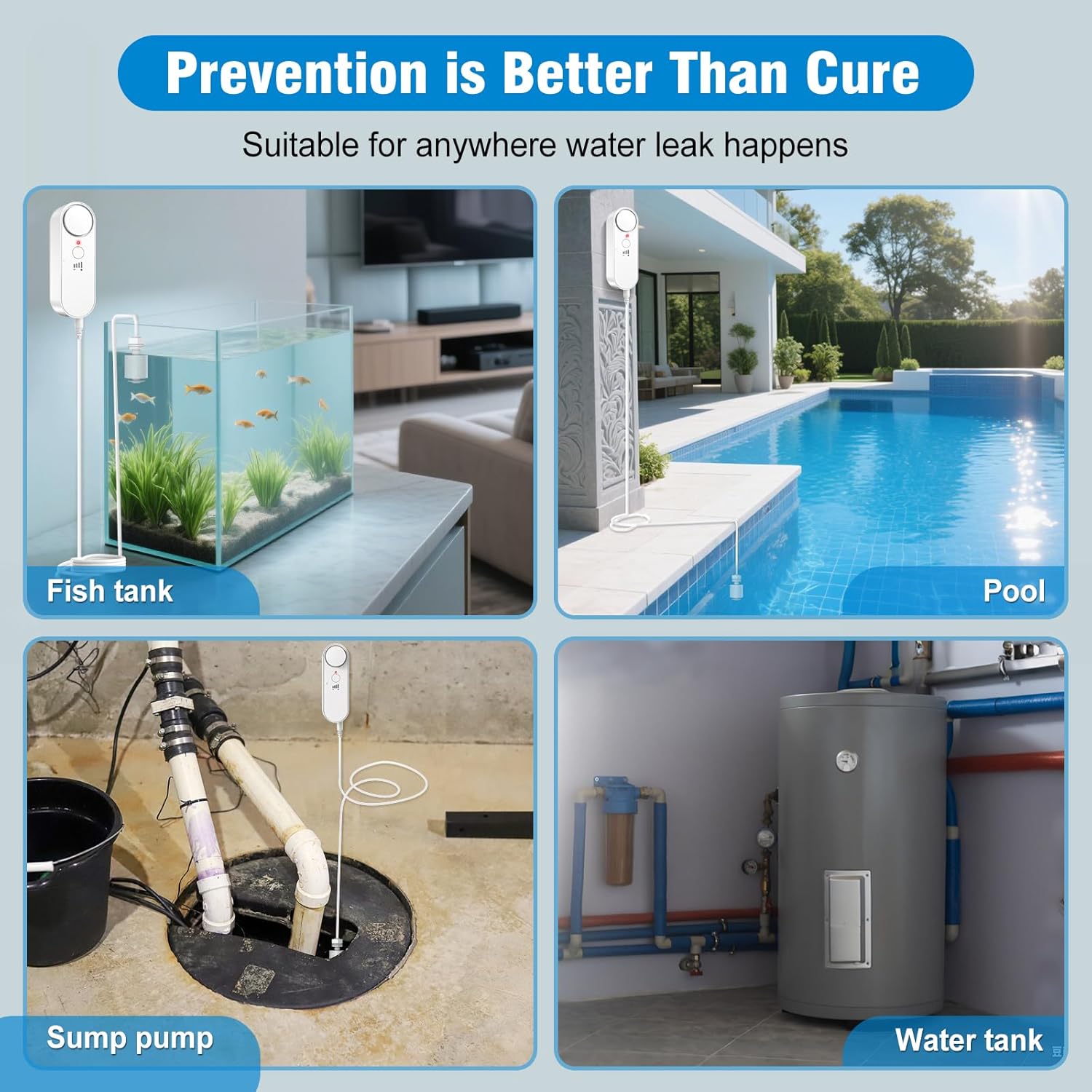 Daytech Water Level Sensor 100 dB Sump Pump Alarm Water Sensors for Leaks with 78 inch Detector Cable and 4 Volume Levels Flood Sensor for Basements(3PC)