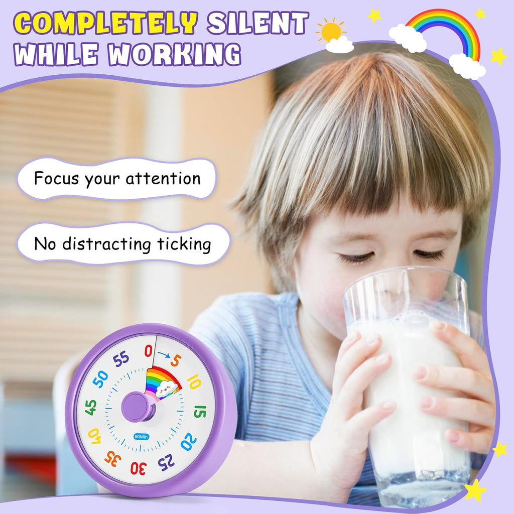 HIPPIH Visual Timer for Kids, 60 Minute Countdown Timers for Classroom Kitchen Office, Rainbow Disk Desk Timer Clock with Silent Operation, Pomodoro Timer Time Management Tools for Toddler ADHD Purple