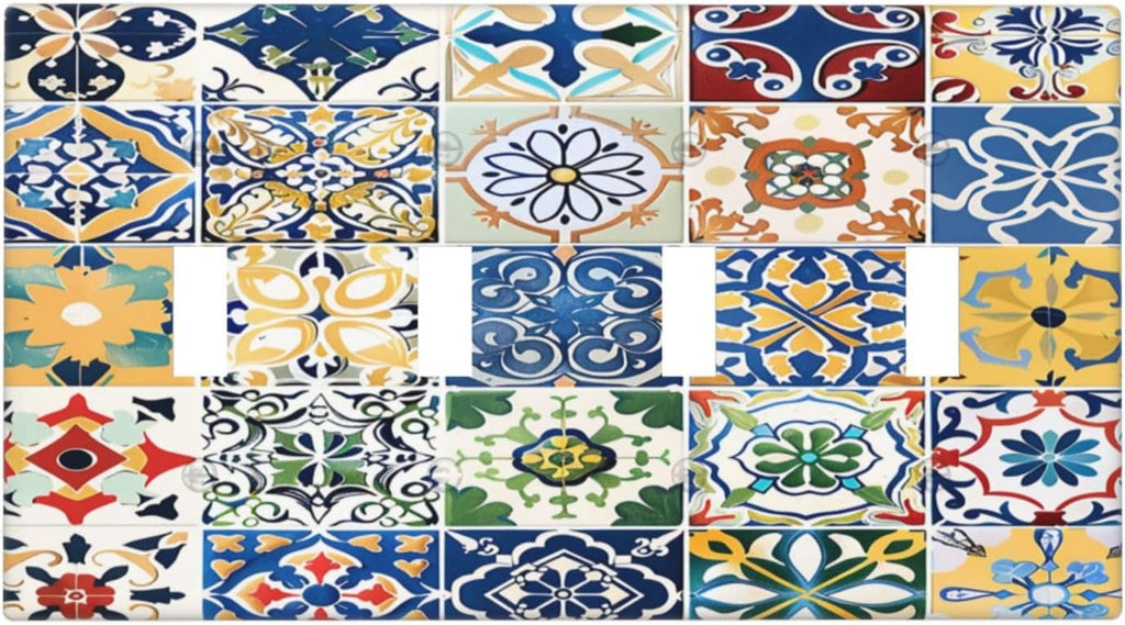 Light Switch Covers Moroccan Traditional Mexican Talavera Til Quad Toggle Electrical Faceplate 4 Gang Wall Plate Decorative Switch Plates for Kitchen Home Decor