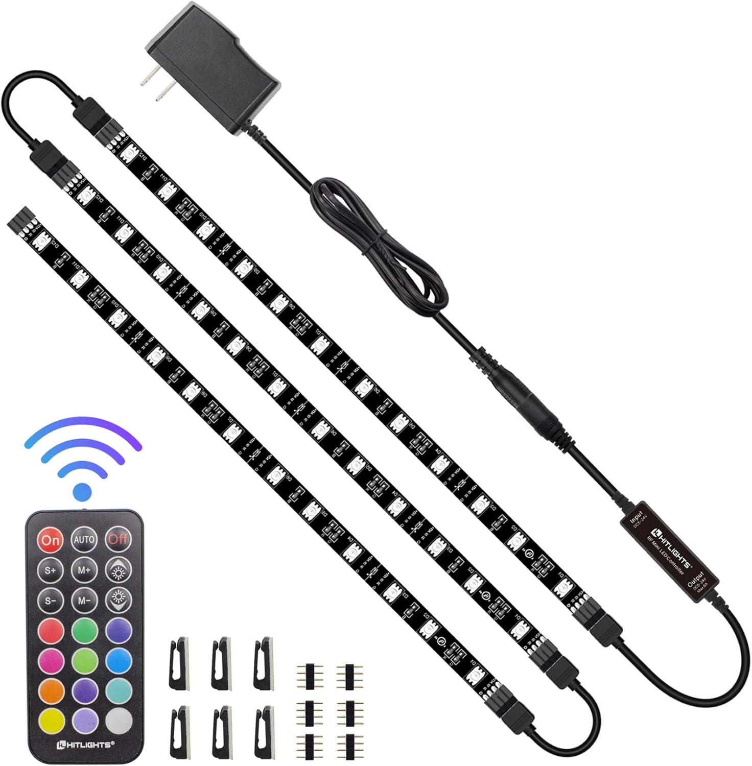 HitLights LED Strip Lights 3 Pre-Cut 12Inch/36Inch LED Light Strip Flexible Color Changing 5050 LED Accent Kit with RF Remote, Power Supply, and Connectors for TV, Home, DIY Decoration