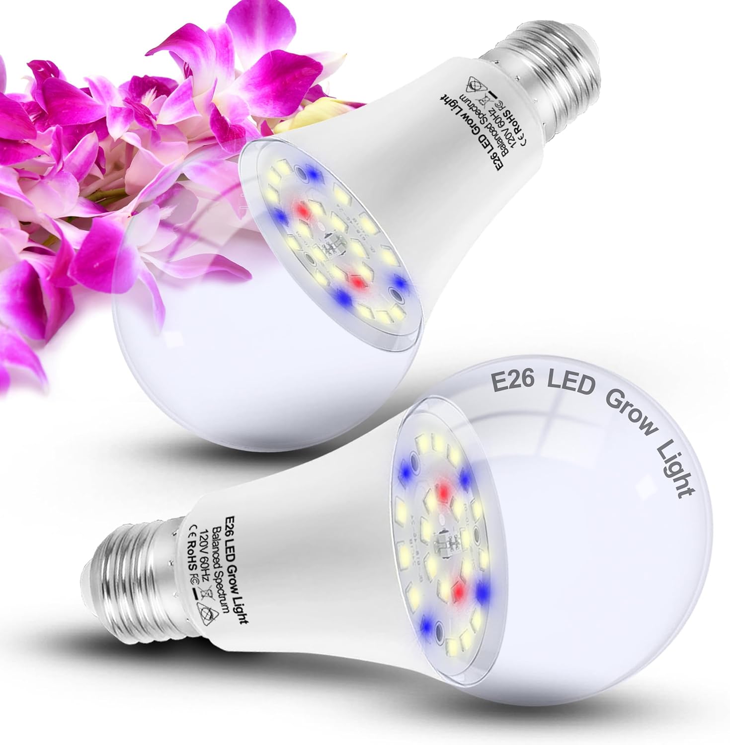 ALIDE Full Spectrum Plant Grow Light Bulbs E26 A19 10W,Plant Growing Lamp Bulbs with Balanced Spectrum 5000K White Blue Red Yellow for Indoor Seeds Greens Laboratory Greenhouse Garden Hydroponic,2Pcs