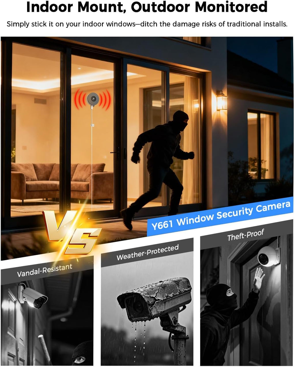 3MP 2K Window Camera, 5G & 2.4GHz WiFi Indoor Camera for Home Security with AI Color Night Vision, 24/7 Recording, Motion Detection, Easy & Quick Window Mount for Outdoor Monitoring