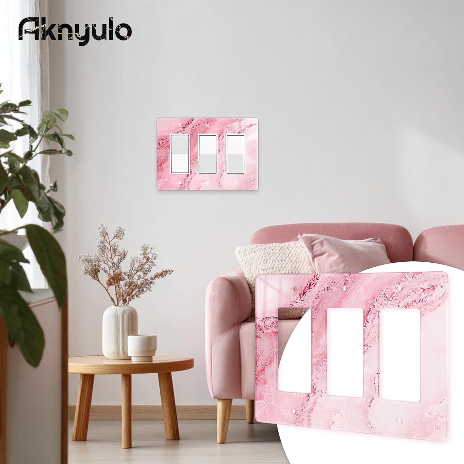 Abstract Pink Marble Design Acrylic Light Switch Plate Acrylic Decorative Wall Outlet Cover Switch Plates Triple Wall Plates
