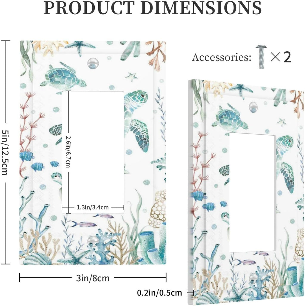 Sea Turtle Ocean Starfish Fish Coral Pearl Decorative Outlet Covers 1 Gang Single Rocker Light Switch Cover Plate Wall Plates GFCI Faceplate for Bathroom Kids Room Decor