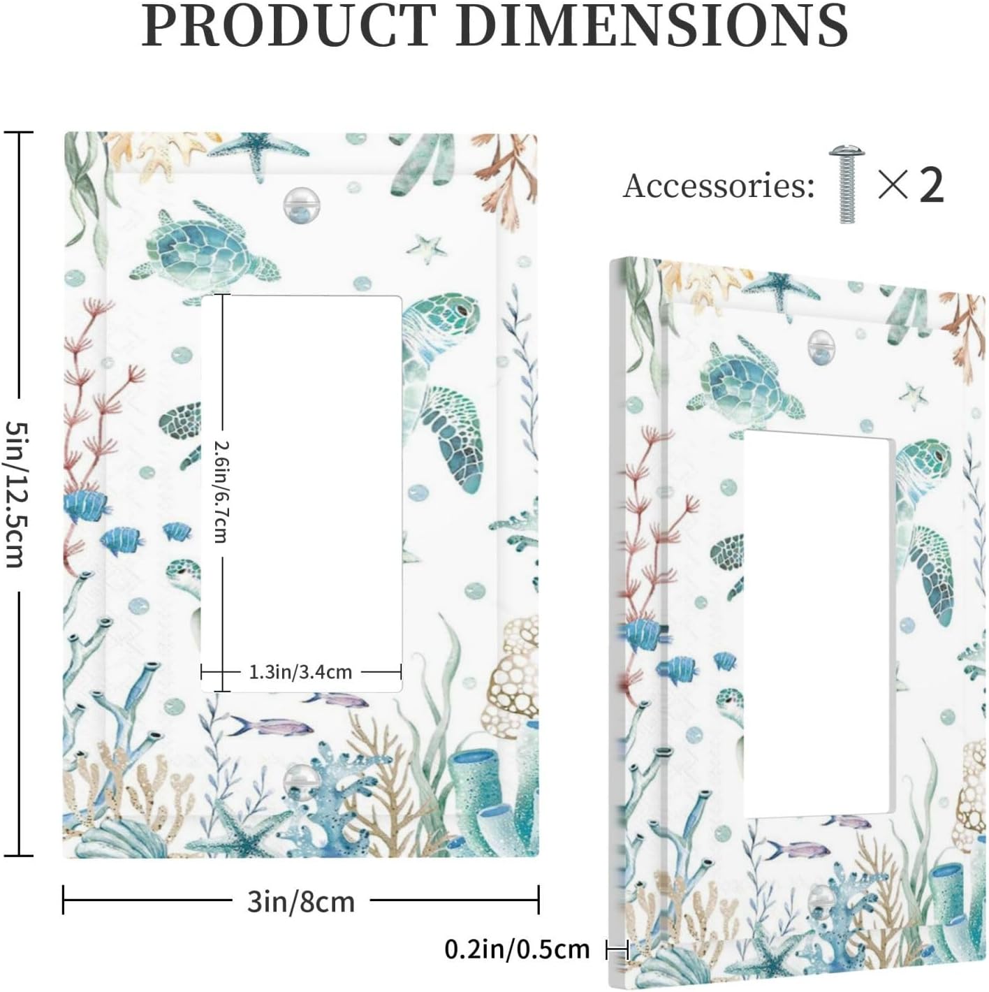 Sea Turtle Ocean Starfish Fish Coral Pearl Decorative Outlet Covers 1 Gang Single Rocker Light Switch Cover Plate Wall Plates GFCI Faceplate for Bathroom Kids Room Decor