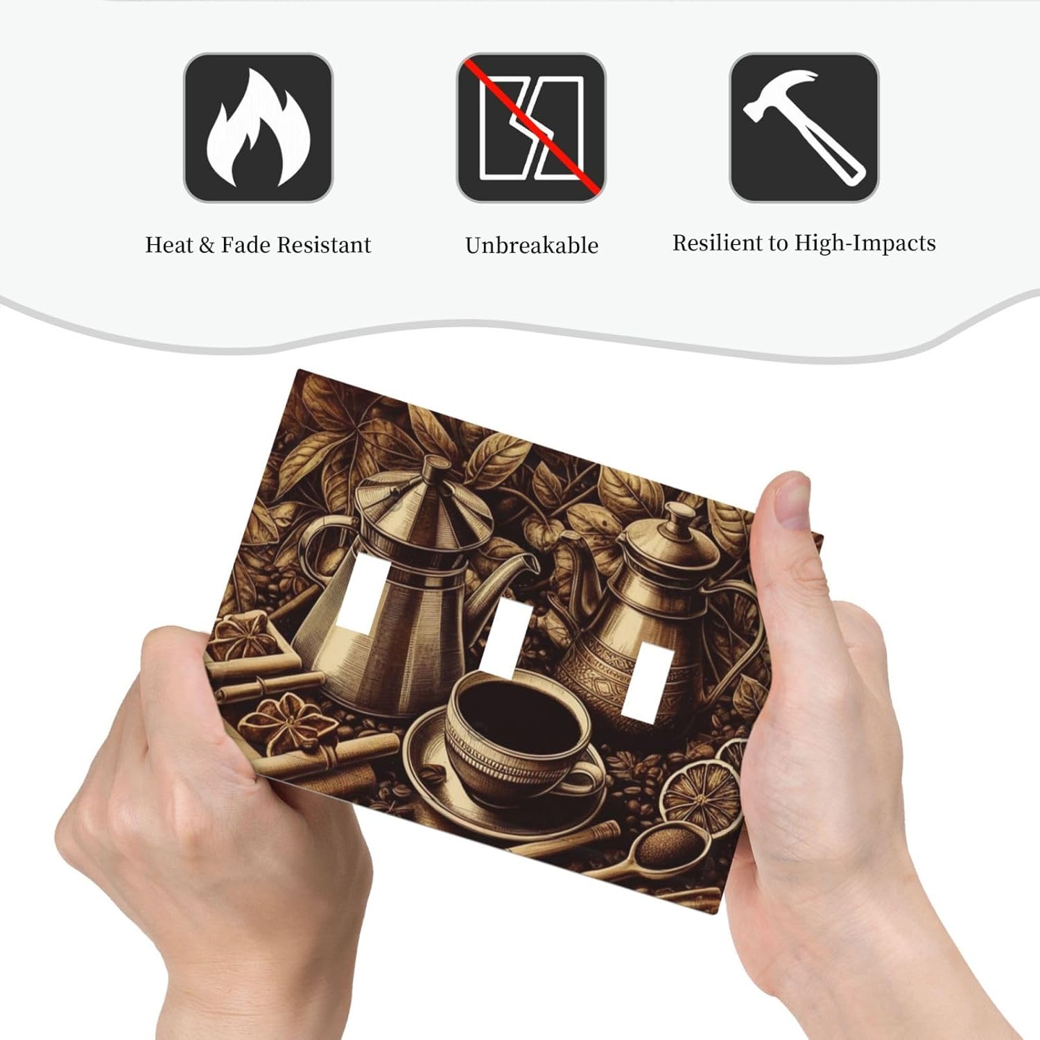 Decorative Light Switch Cover Plate Vintage Coffee Beans Leaf Cup 3 Gang Wall Plate Oversized Triple Toggle Switch Cover Plate Jumbo Faceplate for Kitchen Home Decor