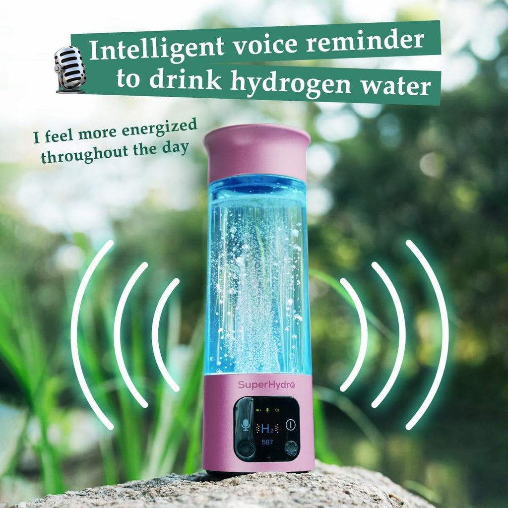 Hydrogen Water Bottle Generator - Up to 6000+ PPB Concentration - SPE/PEM Technology - Voice Reminder - Water Ionizer Machine Suitable for Travel, Daily and Office Drinking - 12oz (Pink)