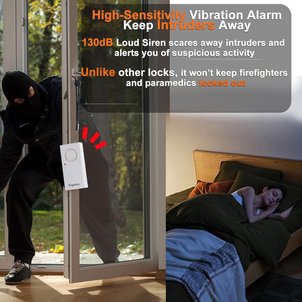Topvico Door Handle Alarm Vibration Triggered, Hotel Travel Portable Door Alarm, 130dB Wireless Home Security for Kids, Elderly, Dementia, Remote Controller for Sensitivity Volume Adjust, 1 Pack