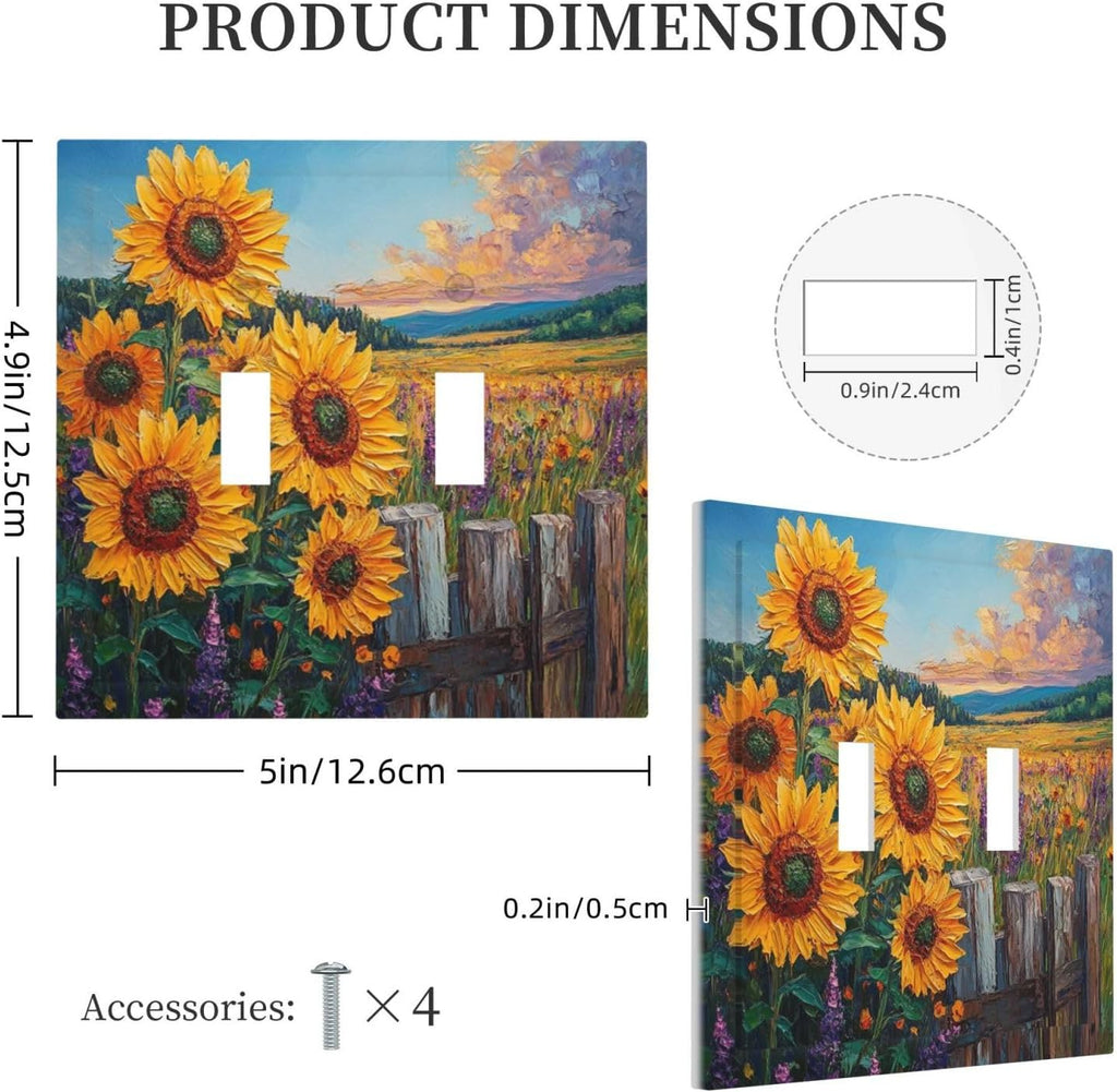 Decorative Light Switch Cover Plate Rustic Wilderness Sunflower Lavender Muzha Oil Painting 2 Gang Wall Plate Oversized Double Toggle Two Switch Wall Cover Plate Faceplate