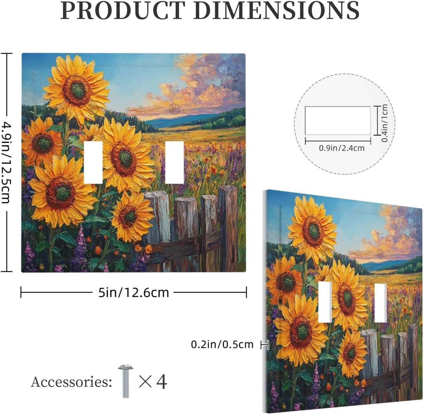 Decorative Light Switch Cover Plate Rustic Wilderness Sunflower Lavender Muzha Oil Painting 2 Gang Wall Plate Oversized Double Toggle Two Switch Wall Cover Plate Faceplate