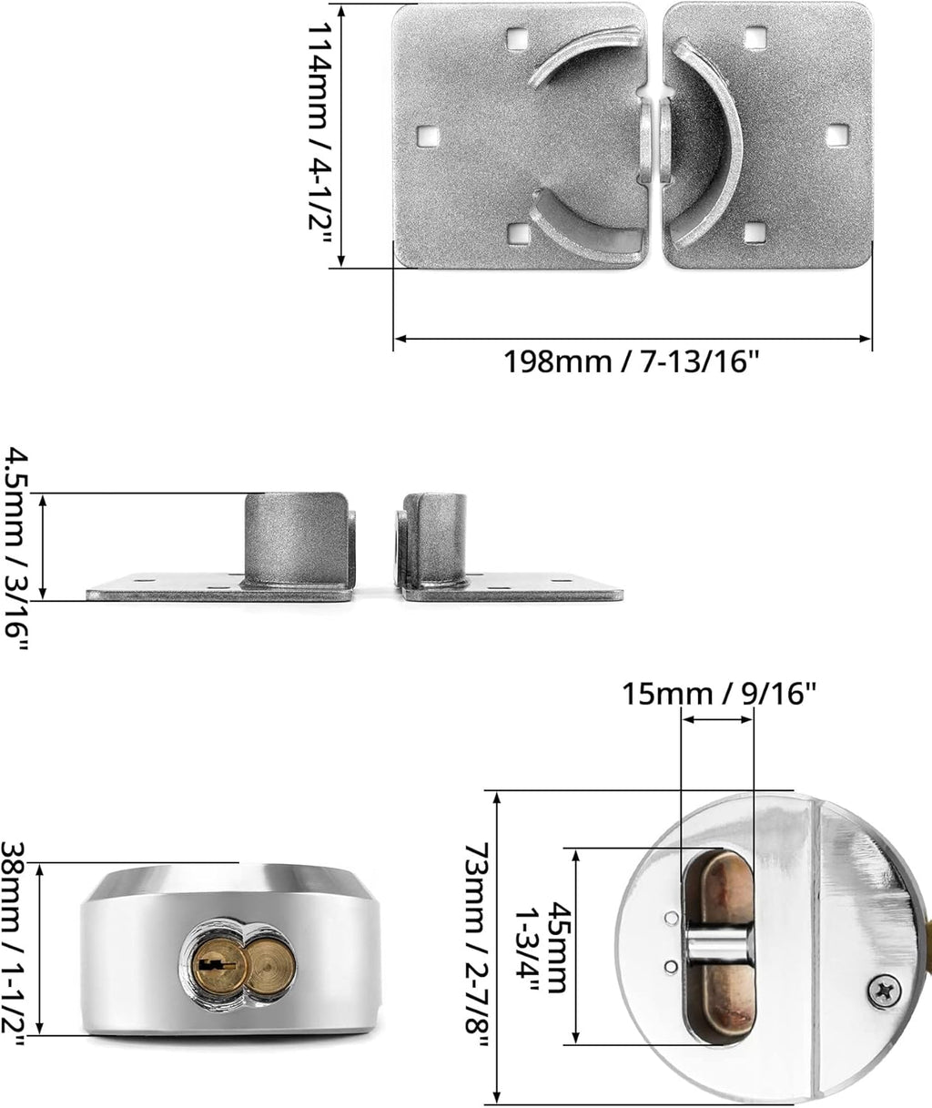 QWORK Heavy Duty Puck Lock and Hasp, 4 Pack High Security Steel Hidden Shackle Keyed Different Padlocks with Keys for Trucks, Gates, Vans and Vending Machines