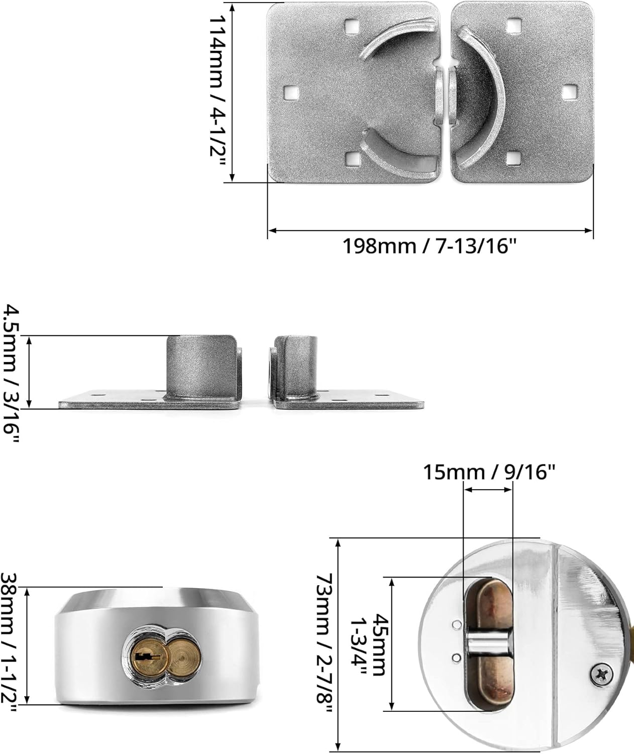 QWORK Heavy Duty Puck Lock and Hasp, 4 Pack High Security Steel Hidden Shackle Keyed Different Padlocks with Keys for Trucks, Gates, Vans and Vending Machines