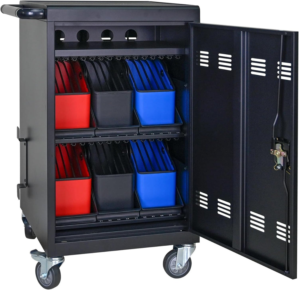 Laptop Charging Cart, 30 Laptop Storage Cart with 6 5-Slot Equipment Baskets, Mobile Charging Cabinet for iPads up to 16.3", Chromebook Devices, Cord Management,Access Lock.School,Business.Black