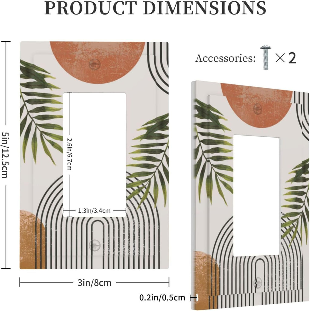 Beautiful Boho Mid Century Large Archs Sun Leaves Plants Decorative Outlet Covers 1 Gang Single Rocker Light Switch Cover Plate Wall Plates GFCI Faceplate for Bedroom Living Room Decor