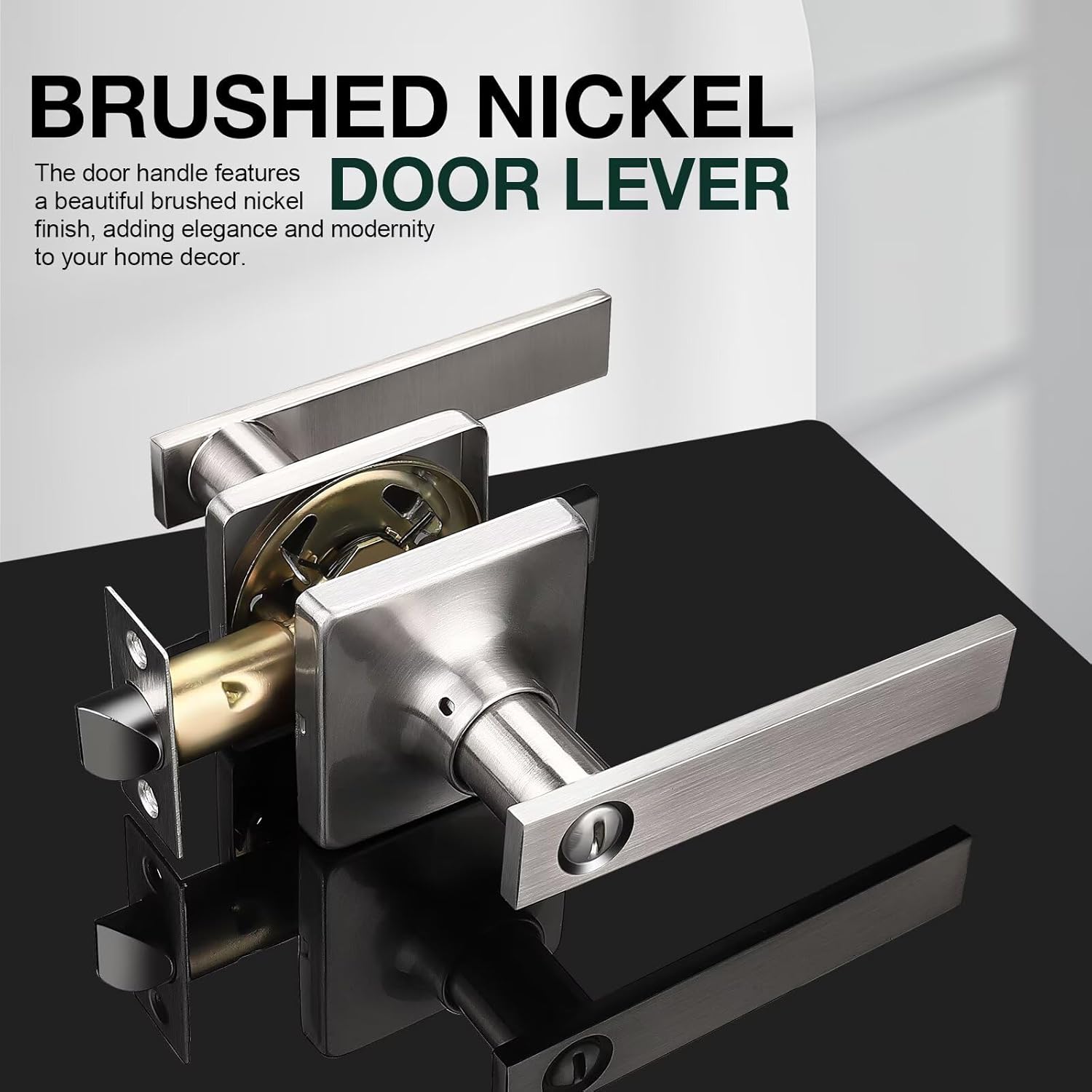 GOBEKOR 4 Pack Privacy Door Levers - Brushed Nickel Interior Door Handles with Locks